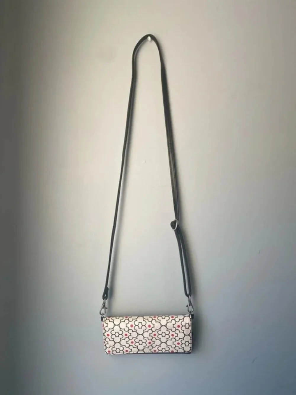 Disney White Crossbody Bag with Black Pattern and Red Accents